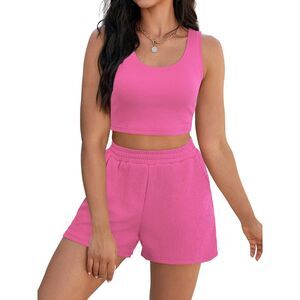 Two Piece Shorts Sets Crop Tops High Waisted Shorts Matching Sets Hot Pink